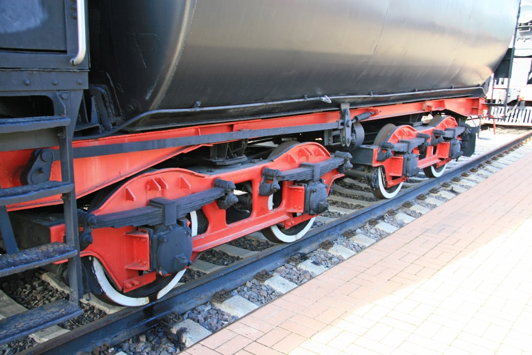 Red railway train wheels